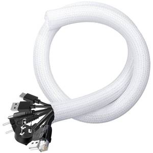 lot 40034 image: Cable Management Sleeves 1in - 2 Pack 4.1ft Split Braided Cable Sleeve White, Hard PE Cord Protectors from Pets, Wire Organizers for Cords, Flexible Cord Wrap Wire Sleeve for Computer Cord Organizer