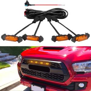 lot 40036 image: Seven Sparta 4 PCS Grill Led Lights with Fuse Adaptor Compatible with 2016-2023 Toyota Tacoma TRD PRO OEM Front Grille, Not Compatible with Tacoma Off Road & Sport (Amber Light with Amber Shell)