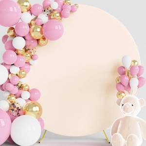 lot 40042 image: Wokceer 6FT Round Backdrop Cover Beige Round Arch Covers with Buckles Polyster Circle Balloon Arch Stand Cover for Wedding Birthday Party Ceremony Decor