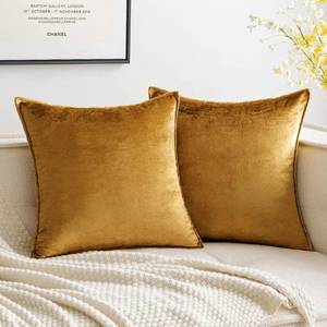 lot 40044 image: MIULEE Pack of 2 Dark Gold Decorative Velvet Throw Pillow Cover Soft Pillowcase Solid Square Cushion Case for Sofa Bedroom Car 20x20 Inch 50x50 cm
