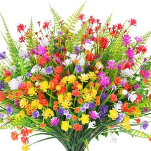 lot 40050 image: CEWOR 14 Bundles Artificial Flowers, Faux Plants Outdoor, UV Resistant Fake Plastic Flowers Boston Fern Artificial Greenery for Indoor Outdoor Garden Patio Window Kitchen Home Vase Decor (Mix Color)