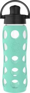 lot 40061 image: Lifefactory 22-Ounce Glass Water Bottle with Active Flip Cap and Protective Silicone Sleeve, Sea Green