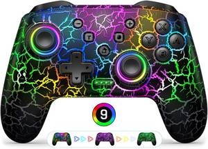 lot 40064 image: Gammeefy Switch Controller, Wireless Switch Pro Controller for Nintendo SwitchLiteOLED, 9 Color Adjustable LED Switch Remote Compatible with PCAndroidIOS with Programmable Function