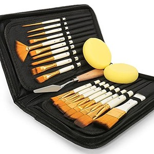 lot 40071 image: ARTIFY 18 Pieces Paint Brush Set, Intermediate Series, Includes Pop-Up Carrying Case with Palette Knife and 2 Sponges, for Acrylic, Oil, Watercolor and Gouache Painting (18 Brushes Pearl White)