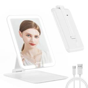 lot 40073 image: wobsion Travel Makeup Mirror, 7.4  5.1in Rechargeable Portable Folding Makeup Mirror with Lights, 3 Colors Light Up Mirror with 48 LEDs,Dimmable,Multiple Angles and High Adjustable,Gift,White