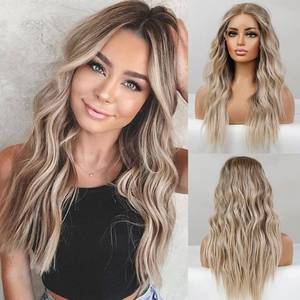 lot 40076 image: EMMOR Long Ombre Blonde Lace Front Wig for Women,25 Inch Natural Wavy Daily Hair Synthetic Lace Wigs Middle Part,Hand TiedLonglifeLightweight