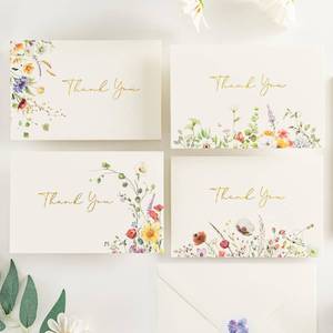 lot 40077 image: Crisky Thank You Cards 4 Assortment, Printable Watercolor WildFlowers (50 Cards with Envelopes for Birthday, Baby Shower, Bridal Shower, Wedding, All Occasion)