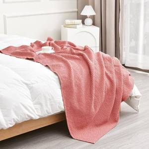 lot 40079 image: PHF 100% Cotton Waffle Weave Throw Blanket 50x60-Lightweight Washed Soft Breathable Blanket for Adults and Kids-Great Blanket Layer for Couch Bed Sofa - Coral