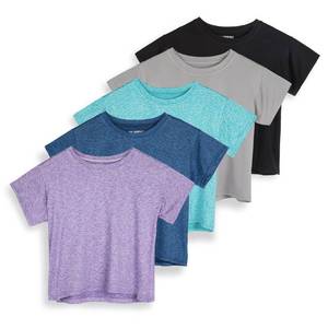 lot 40080 image: Real Essentials 5 Pack Womens Crop Top High Waist Quick Dry Fit Active Wear Yoga Workout Athletic Running Gym Exercise Ladies Short Sleeve Crew Neck Moisture Wicking Tees T-Shirt Summer - Set 7, M