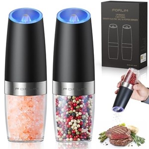 lot 40085 image: FORLIM Gravity Electric Salt and Pepper Grinder Set, Automatic Pepper Grinder Shakers Mill, Upgraded Batteries Powered Adjustable Coarseness with LED, One Hand Operation Perfect for Kitchen