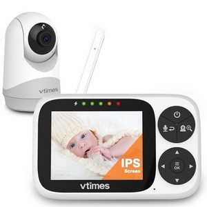 lot 40095 image: VTimes Baby Monitor with Camera and Audio, Video Baby Monitor No WiFi Night Vision, 3.2 Screen Portable Baby Camera VOX Mode Pan-Tilt-Zoom Alarm and 1000ft Range, Ideal for Gifts