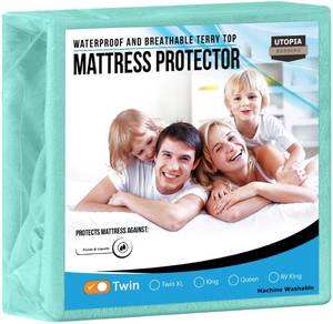 lot 40099 image: Utopia Bedding Waterproof Mattress Protector Twin Size, Premium Terry Mattress Cover 200 GSM, Breathable, Fitted Style with Stretchable Pockets (Spa Blue)