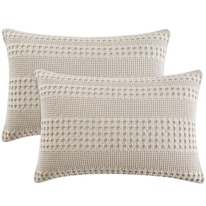 lot 40105 image: PHF 100% Cotton Waffle Pillowcases King Size, 2 Pack Soft Breathable Skin-Friendly Pillow Sham, Decorative Waffle Weave Pillow Case Covers, 20 X 36, No Filling, Oatmeal