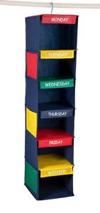 lot 40110 image: Handy Laundry Daily Activity Kids Closet Organizer, 11 X 11 X 48, Prepare & Organize a Weeks Worth of Your Childrens Clothing, Shoes and After School Activities, Hangs Directly on The Closet Rod