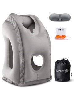 lot 40111 image: Sunany Travel Pillow, Inflatable Neck Pillow Used for AirplanesCarsBusesTrainsOffice Napping with Eye MaskEarplugs (Gray)