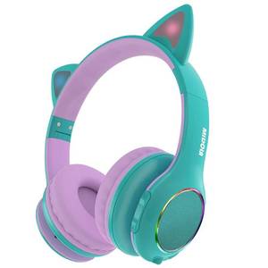 lot 40112 image: MIDOLA Kids Headphone Bluetooth Wireless or Wired Over Ear Cat Light Foldable Stereo Headset with AUX 3.5mm Mic Volume Limit 110-94 dB for Adult Child Boy Girl Cellphone Tablets TV Game Green