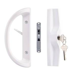 lot 40114 image: Sliding Patio Door Handle Set with Key Cylinder and Mortise Lock, Full Replacement Handle Lock Set Fits Door Thickness from 1-12 to 1-34, 3-1516 Screw Hole Spacing, Reversible Design(Non-Handed)