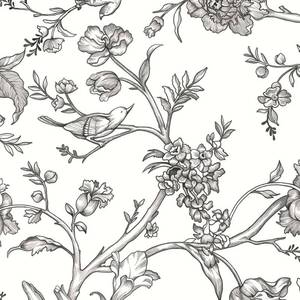 lot 40125 image: Safiyya 393x17.3 Floral Birds Peel and Stick Wallpaper Black and White Wall Paper Removable Wallpaper Modern Self Adhesive Contact Paper for Walls Covering Vinyl Rolls