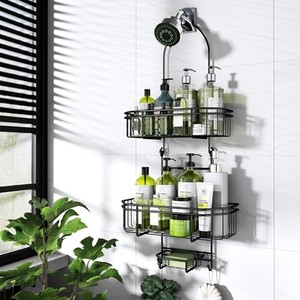 lot 40130 image: WXCGX Hanging Shower Caddy Over Shower Head Organizer Stainless Rustproof Bathroom Shower Storage Rack Basket with Soap Holder, Hooks - Large Capacity Shower Shelf for Shampoo, Conditioner, Body Wash