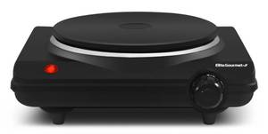 lot 40132 image: Elite Gourmet ESB-301BF# Countertop Single Cast Iron Burner, 1000 Watts Electric Hot Plate, Temperature Controls, Power Indicator Lights, Easy to Clean, Black