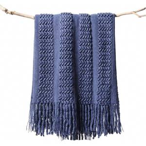 lot 40133 image: lifein Throw Blanket for Couch - Soft Boho Knitted Farmhouse Bed Throws,Cozy Knit Small Lightweight Blankets&Throws with Tassels for Woman,Man,Home Decor,Bed,Chair,Sofa,Room,Gift,Summer(Blue,5060)