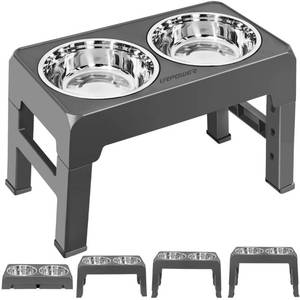 lot 40137 image: URPOWER Elevated Dog Bowls 4 Height Adjustable Raised Dog Bowl Stainless Steel Dog Food Bowls Non-Slip Dog Bowl Stand for Small Medium Large Dogs