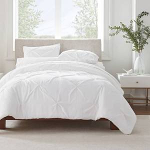 lot 40141 image: SERTA Simply Clean Ultra Soft 3 Piece Hypoallergenic Stain Resistant Pleated Duvet Cover Set, FullQueen, White