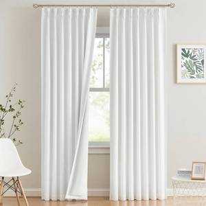lot 40145 image: Vision Home White Pinch Pleated Full Blackout Curtains Thermal Insulated Window Curtains 95 inch for Living Room Bedroom Room Darkening Pinch Pleat Drapes with Hooks Back Tab 2 Panel 40 Wx95 L