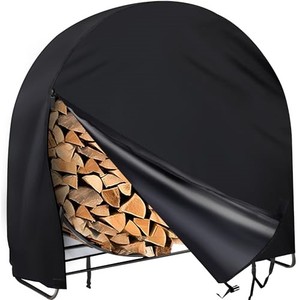 lot 40148 image: Firewood Log Rack Cover, Outdoor Waterproof Log Hoop Cover, Windproof Dry Wood Pile Holder Storage Tarp Cover Heavy Duty UV Resistant Sun Snow Rain Durable PVC Backing Protector fit 4 Seasons Black