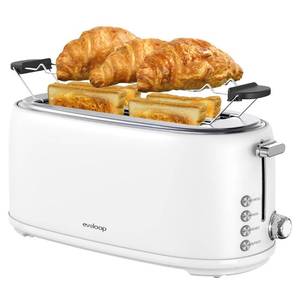 lot 40152 image: Evoloop 4 Slice Toaster, Long Slot Toaster with Warming Rack, 6 Shade Settings,BagelDefrostReheatCancel, 1.5 Extra Wide Slots Toaster for Croissants Bread, Stainless Steel (White)