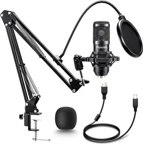 lot 40154 image: USB Microphone, Professional 192kHz24Bit Plug & Play PC Computer Condenser Cardioid Mic Kit with Sound Advanced Chipset, for Streaming, Podcast, Studio Recording and Games