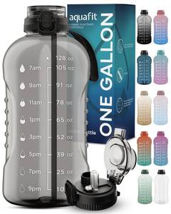 lot 40156 image: AQUAFIT 128 oz Water Bottle With Time Marker - 2in1 Straw & Chug Lid - Big Water Bottle With Straw - BPA Free Gym Water Bottle With Handle - Water Jug (Gray)
