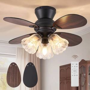 lot 40162 image: LEDIARY Farmhouse Flush Mount Ceiling Fans with Lights, 28 Small Low Profile Ceiling Fans with Remote Control, Reversible Motor and 6 Speeds for OutdoorIndoor Bedroom Patio, Bulb Not Included
