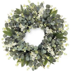 lot 40165 image: TURNMEON Artificial Eucalyptus Wreath, Summer Wreaths for Front Door with White Berries Mixed Green Leaves Flowers Door Wreath for Farmhouse Wall Window Greenery Summer Wreath DIY All Seasons 18 Inch