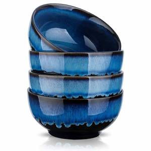 lot 40166 image: KOOV 24 Ounce Soup Bowl Set, Porcelain Cereal Bowls Microwave And Dishwasher Safe, Ceramic Kitchen Bowls For Oatmeal Breakfast, Chip, Rice, Reactive Glaze Set of 4 (Nebule Blue)