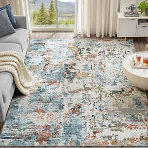 lot 40167 image: kakania 5x7 Living Room Area Rugs - Washable Modern Abstract Neutral Large Soft Indoor Rug Thin No Slip Floor Low Pile Carpet for Bedroom Dining Room Home Office Decor - Multi