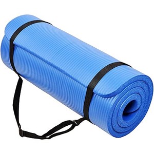 lot 39354 image: BalanceFrom All-Purpose 1-Inch Extra Thick High Density Anti-Tear Exercise Yoga Mat with Carrying Strap (Blue)