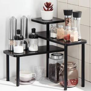 lot 40174 image: Apicizon Kitchen Bathroom Organizer Countertop Corner Shelf, 3 Tier Corner Shelf Kitchen Organizer, Adjustable Spice Rack Corner Shelf for Kitchen, Bathroom, Make Up, Desktop, Office,Black