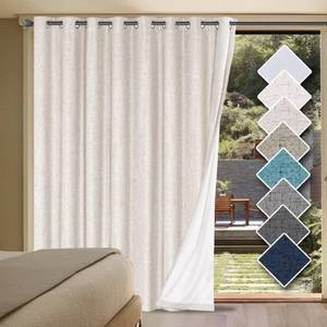 lot 40191 image: H.VERSAILTEX Sliding Door Curtains, Linen 100% Blackout Curtains Durable Thick Textured Linen Look Patio Door Curtain Anti Rust Grommet Extra Wide Window Drapes, W100 x L96 inch- Ivory