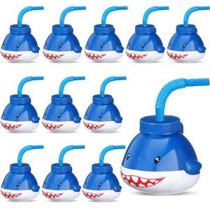 lot 40193 image: Zubebe Shark Party Decorations 10 oz Shark Cups with Straws and Lids Kids Shark Birthday Supplies Plastic Cups Reusable Boys Girls Sippy Cups for Kids Ocean Pool Shark Party Favors (12)