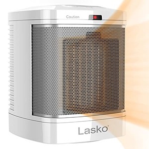 lot 40198 image: Lasko CD08200 Small Portable Ceramic Space Heater for Bathroom and Indoor Home Use, White, 6.25 x 6.25 x 7.65 inches