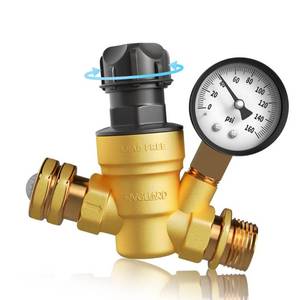lot 40200 image: RVGUARD RV Water Pressure Regulator Valve With An Adjustable Knob, NO Tool Required, Brass Lead-Free Water Pressure Reducer with Gauge and Inlet Screen Filter for RV Camper Travel Trailer
