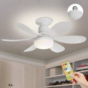 lot 39376 image: Bella Depot Socket Fan Light with Remote - 20.5 E26 Base LED Ceiling Fan with Memory Dimmable Lights for Indoor, Bedroom, Kitchen, Balcony