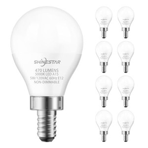 lot 40203 image: SHINESTAR 8-Pack Ceiling Fan Light Bulbs, Small Base, 120V 40W Equivalent, 5000K Daylight, E12 LED Candelabra Bulb, Non-Dimmable