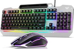 lot 39380 image: AULA Gaming Keyboard, 104 Keys Gaming Keyboard and Mouse Combo with RGB Backlit Quiet Computer Keyboard, All-Metal Panel, Waterproof Light Up PC Keyboard, USB Wired Keyboard for MAC Xbox PC Gamers