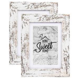 lot 40207 image: Califortree Rustic White 5x7 Picture Frame - Display Photos 4x6 with Mat or 5x7 Without Mat - Real Glass Frames for Wall and Tabletop - Set of 2