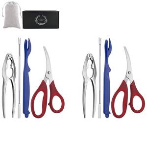 lot 40216 image: Seafood Tools Set Includes 2 Crab Crackers 2 Seafood Fork 2 Lobster Crackers 2 Seafood Scissors -Nutcracker Set(9 Piece )