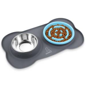 lot 40222 image: Pecute Slow Feeder Dog Bowls to Slow Down Eating, Dog Bowl Slow Feeder with No-Spill Non-Skid Silicone Mat, Food-Grade Safe Dog Food Bowls Slow Feeder, Stainless Steel Dog Water Bowl for Dogs Cats