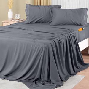 lot 39401 image: Utopia Bedding Queen Sheet Set, Soft Microfiber Queen Size Bed Sheets Set, 4 Pcs Hotel Luxury Queen Sheets Deep Pockets, Embroidered Pillow Cases, Side Storage Pocket Fitted Sheet, Flat Sheet (Grey)