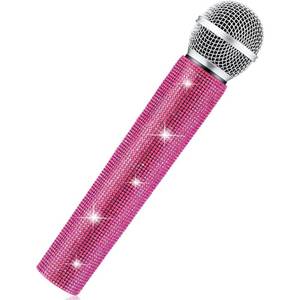 lot 40237 image: Sanwuta Fake Microphone Prop Sparkly Bling Rhinestones Microphone Prop Plastic Play Microphone Pretend Glitter Bedazzled Microphones for Disco Stage Living Broadcast Live Streaming Party(Pink)